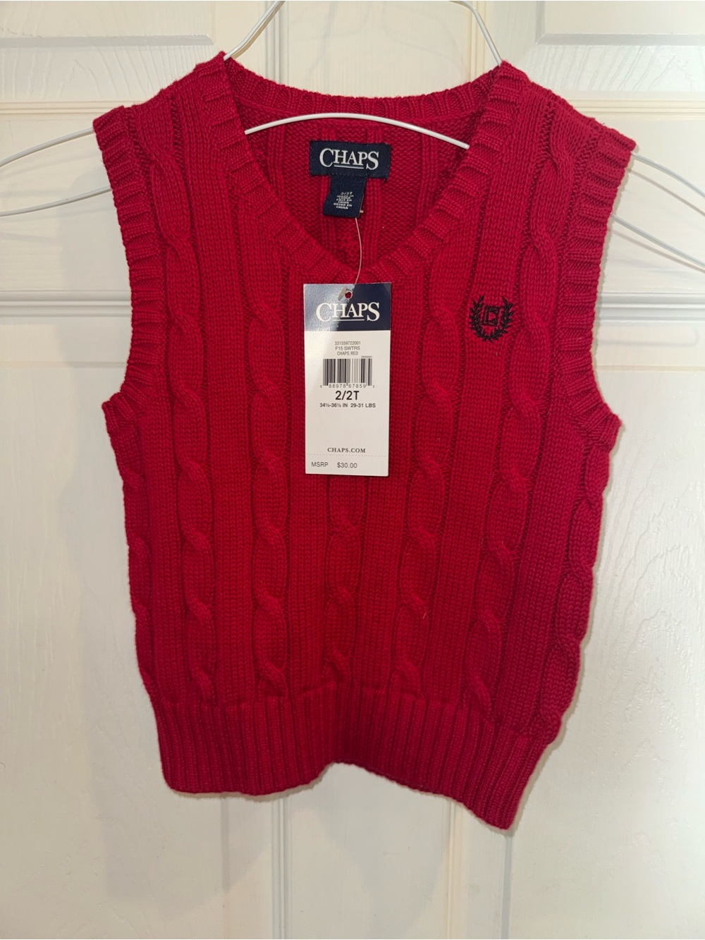 Chaps Red Cable-Knit V-Neck Sweater Vest